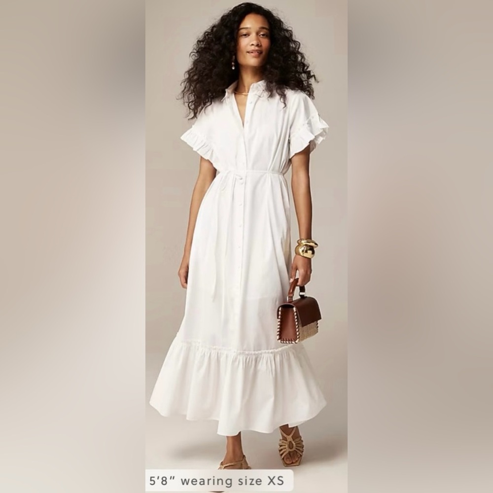 J. Crew Amelia Maxi Shirt Dress in White Cotton Poplin